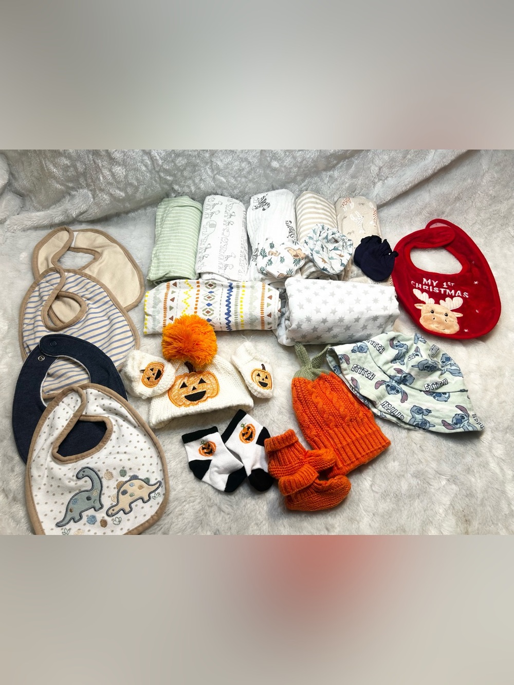 NEWBORN HALLOWEEN BABY BUNDLE RECEIVING BLANKETS, BIBS ++++++